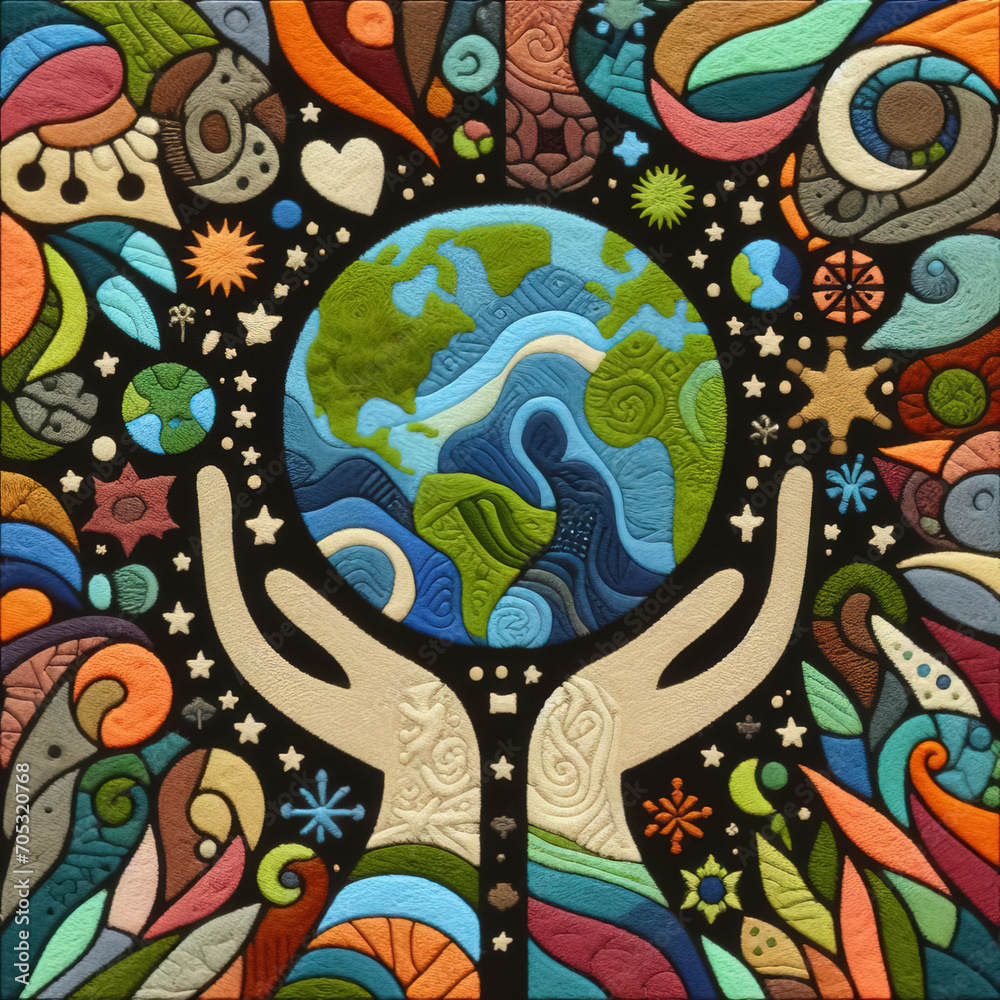 Felt art patchwork, Earth day concept, World environment day Felt art patchwork, Earth day concept, World environment day