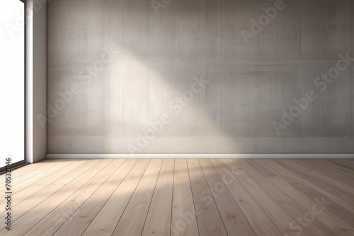Bright empty room with wooden floor and white walls