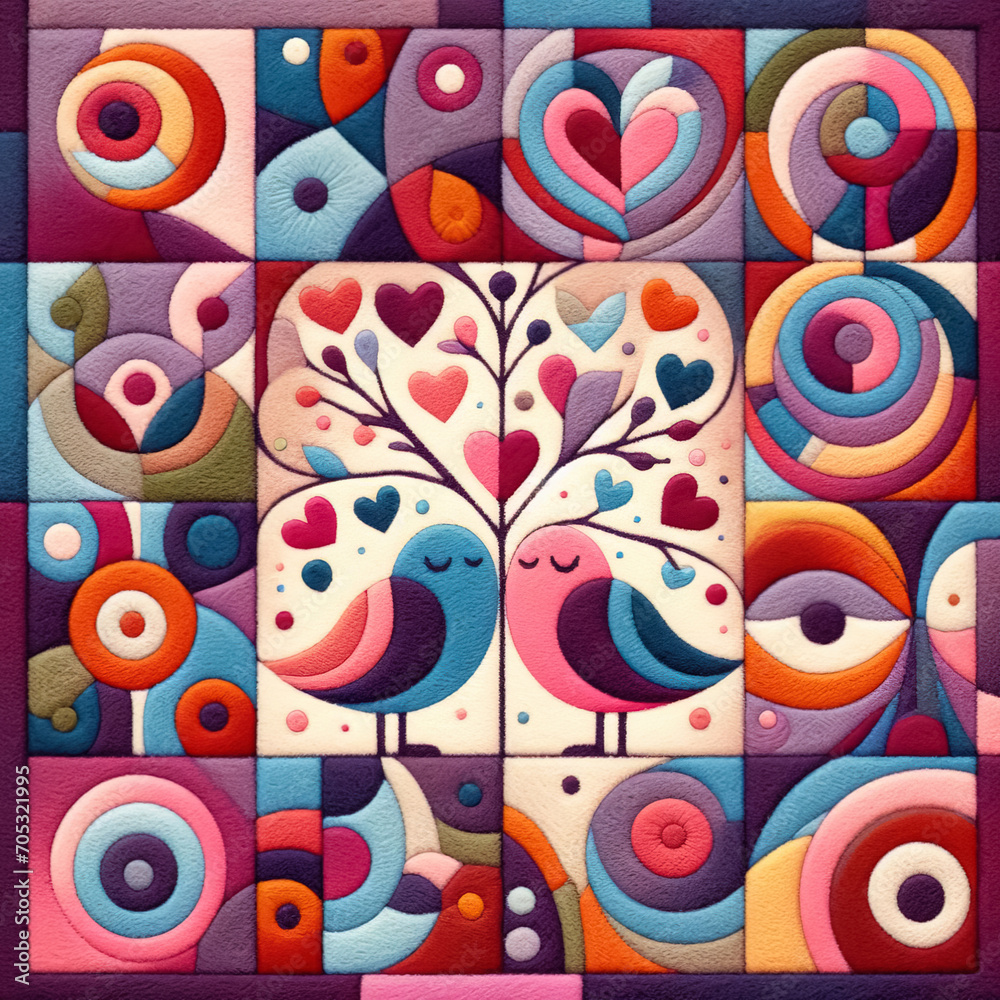 Felt art patchwork, valentine's day concept