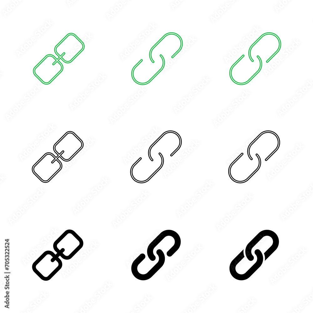 Link icon set. Hyperlink chain symbol.