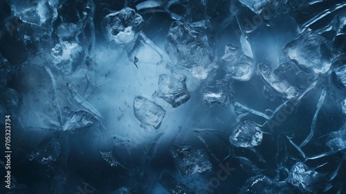 Ice surface texture. The textured cold frosty surface of the ice on dark background. Winter dark background. 