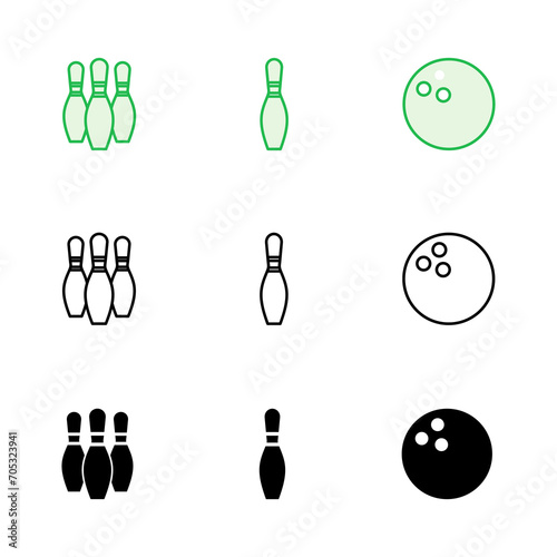 Bowling icon set. bowling ball and pin icon. bowling pins