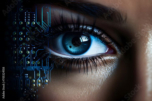 Technological reflection in eye symbolizing cyber security concept