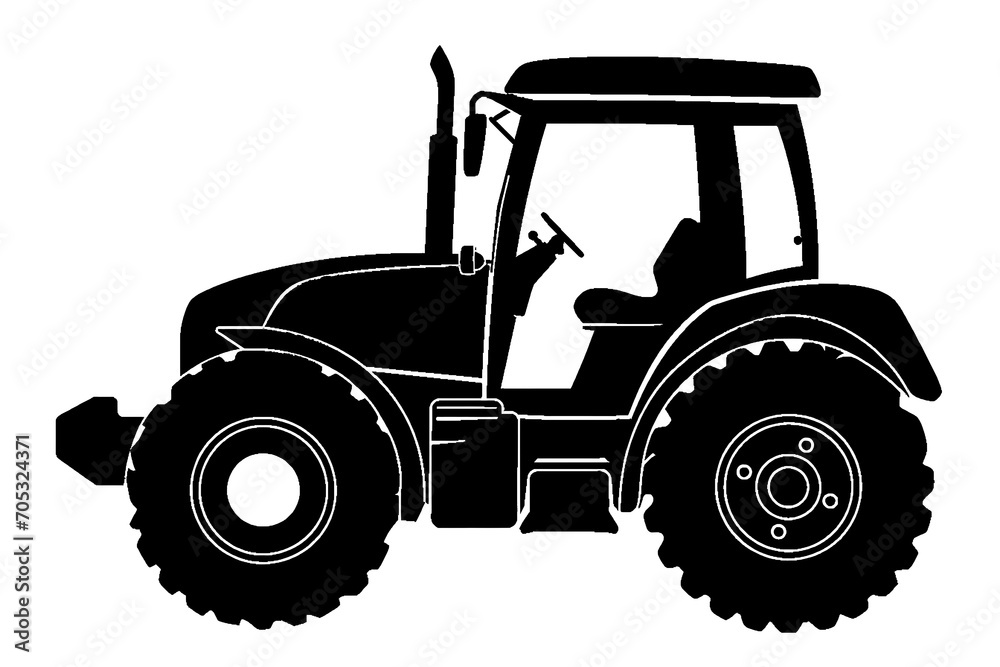 A black silhouette of a tractor. A black silhouette of a tractor.