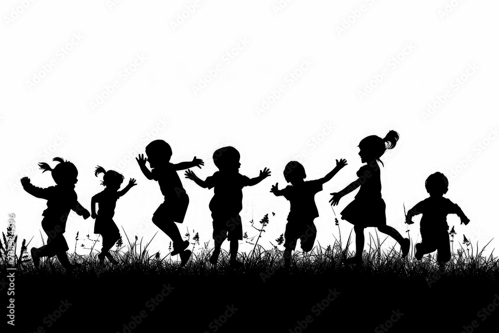 Black silhouette of playing kids. Black silhouette of playing kids.