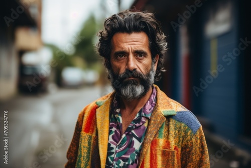 Portrait of an old man with a beard and mustache in the city © Inigo