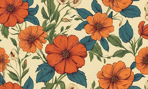 Beautiful retro painted flowers on the bright background Use for invitations, fashion prints, cards. Ai llustration