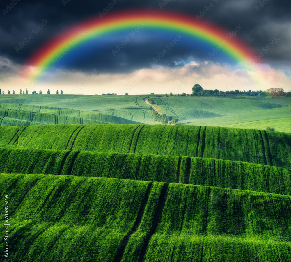 Beautiful rainbow over the field. Agricultural landscape. Nature of Ukraine Beautiful rainbow over the field. Agricultural landscape. Nature of Ukraine
