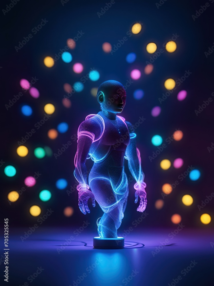 Neon lights futuristic technology background design with 3d cyborg ...