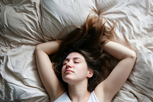 Ruhe im Schlummer: Eine sanft schlafende Frau in behaglicher Atmosphäre für erholsame Träume