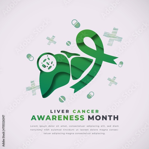 Happy Liver Cancer Awareness Month Paper cut style Vector Design Illustration for Background, Poster, Banner, Advertising, Greeting Card