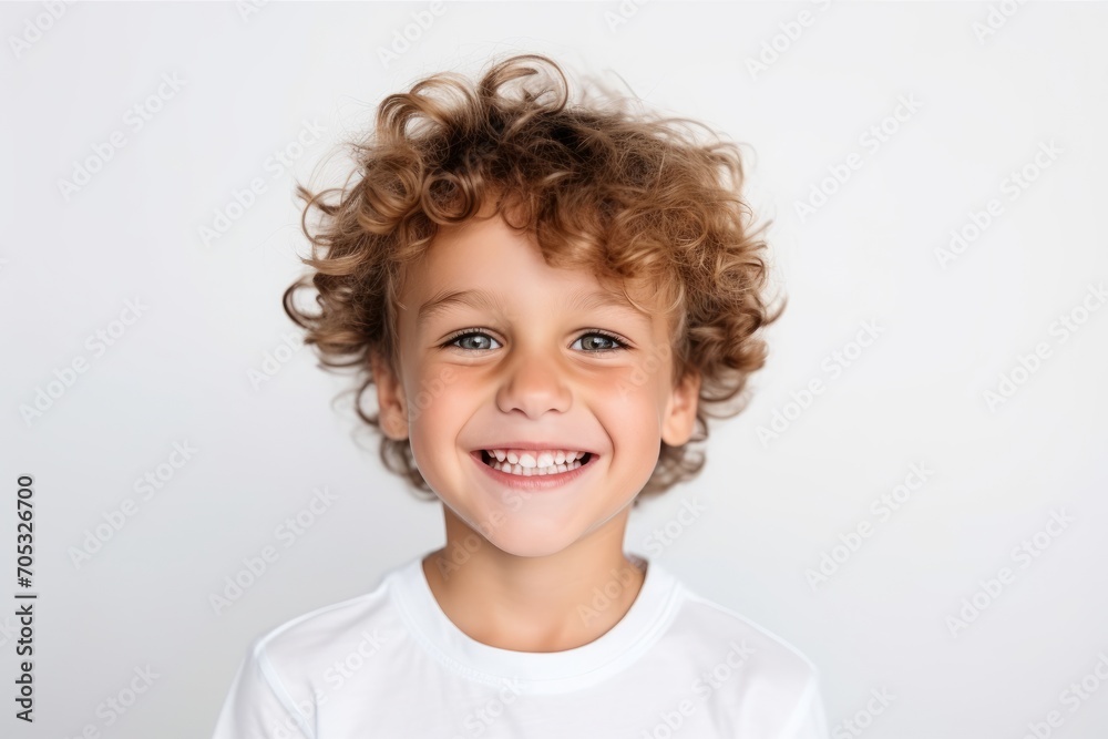 Portrait of a cute smiling little boy with curly hair on a gray background Portrait of a cute smiling little boy with curly hair on a gray background