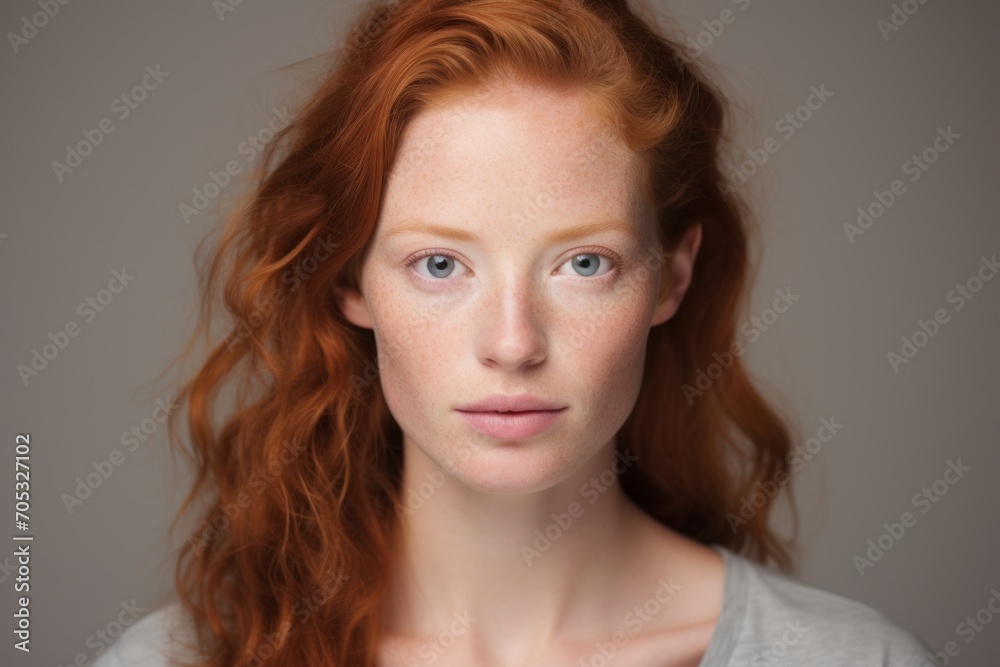 Redhead girl with freckles on her face. Studio shot. Redhead girl with freckles on her face. Studio shot.