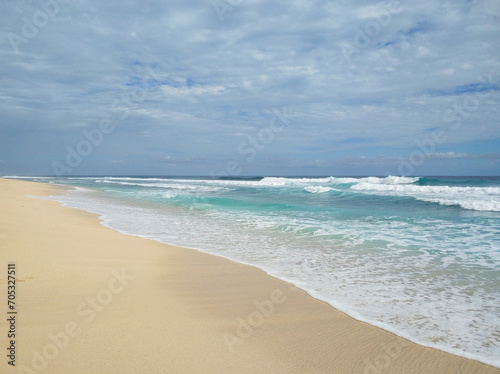 A magnificent sea beach landscape. White sand on the ocean beach