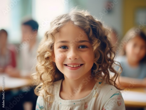 Girls' Education. Happy beautiful Girl is smilling. Generative AI