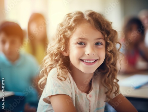 Girls' Education. Happy beautiful Girl is smilling. Generative AI