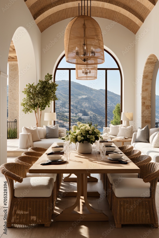 Fototapeta premium Luxury Mediterranean Dining Room With a View