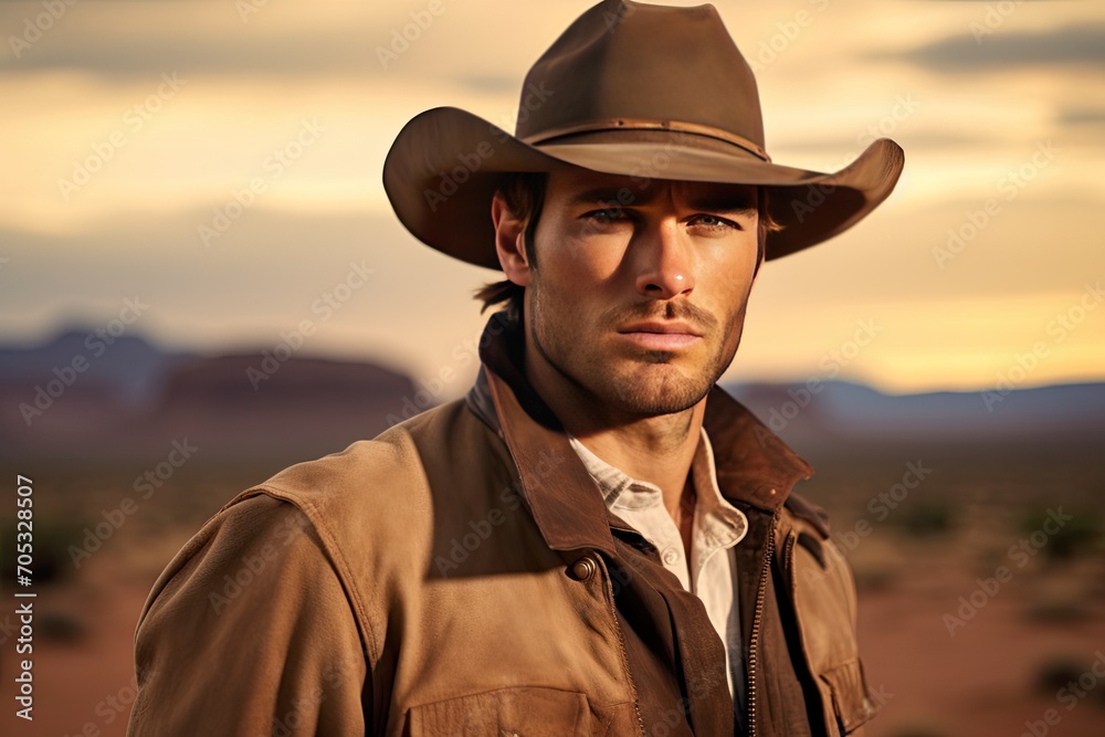Young Handsome Cowboy Portrait with Space for Copy