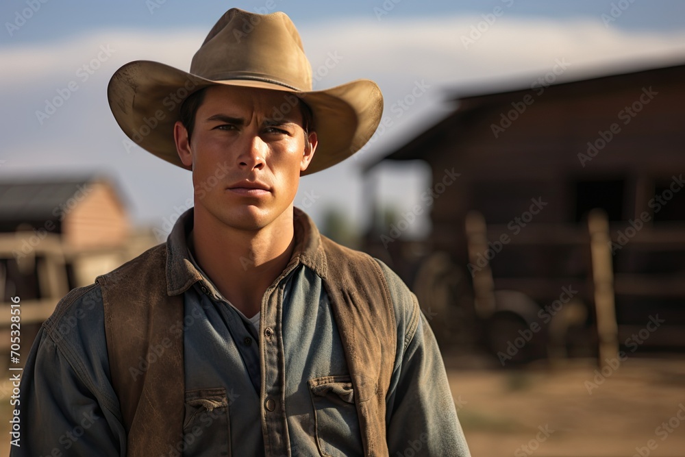 Young Handsome Cowboy Portrait with Space for Copy Young Handsome Cowboy Portrait with Space for Copy