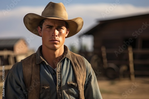 Young Handsome Cowboy Portrait with Space for Copy