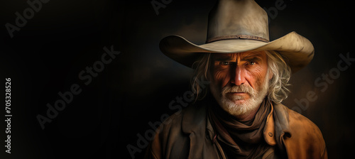 Rustic Old Cowboy Portrait with Space for Copy