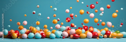 Colorful Easter Egg Banner Flying in the Air on Blue Background for Easter Celebration