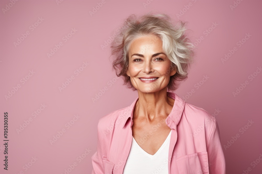Portrait of smiling senior business woman looking at camera over pink background Portrait of smiling senior business woman looking at camera over pink background