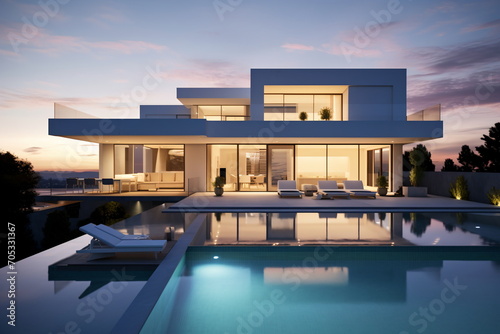 Modern luxury villa with pool and amazing sea view photo