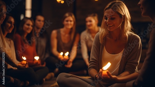 A Group of People Sitting in a Circle Holding Candles