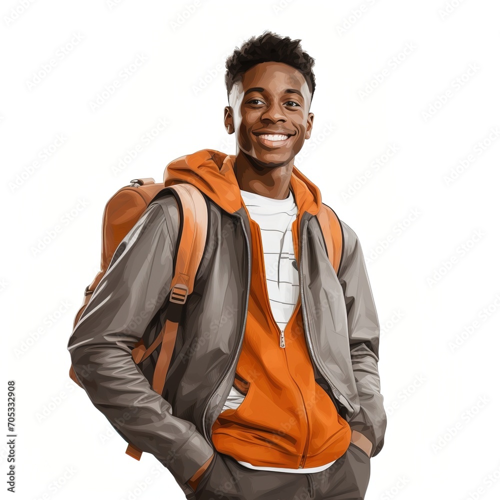 Smiling African American man with backpack Smiling African American man with backpack