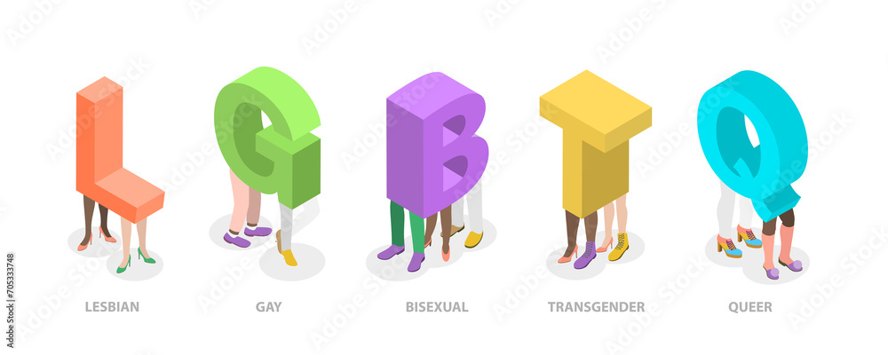 3D Isometric Flat Conceptual Illustration of LGBT Community, Gays, Lesbians and Queer Persons 3D Isometric Flat Conceptual Illustration of LGBT Community, Gays, Lesbians and Queer Persons