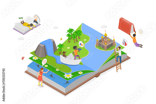 Fotografi 3D Isometric Flat  Conceptual Illustration of Children Literature, Fantasy, Adve