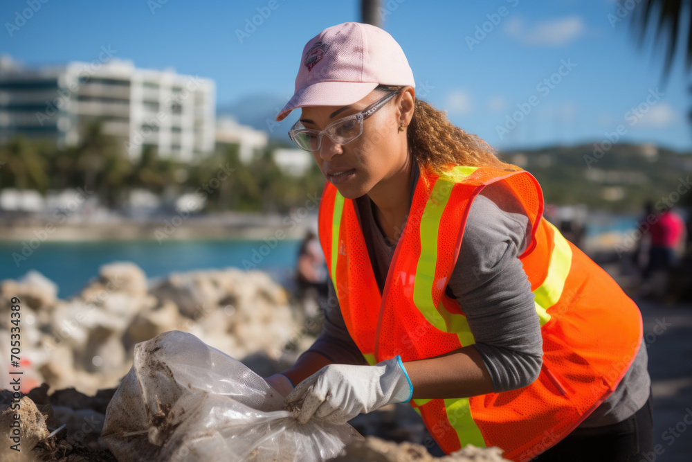 Worker Participating in Coastal Cleanup