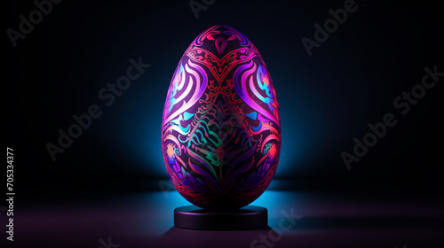 Shiny pink Easter egg decorated with dynamic purple lines  photo