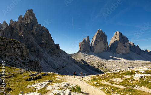 Majestic mountain picks as seen from the three peaks of Lavaredo (Italian: Tre Cime di Lavaredo), One of the best-known mountain groups in the Alps