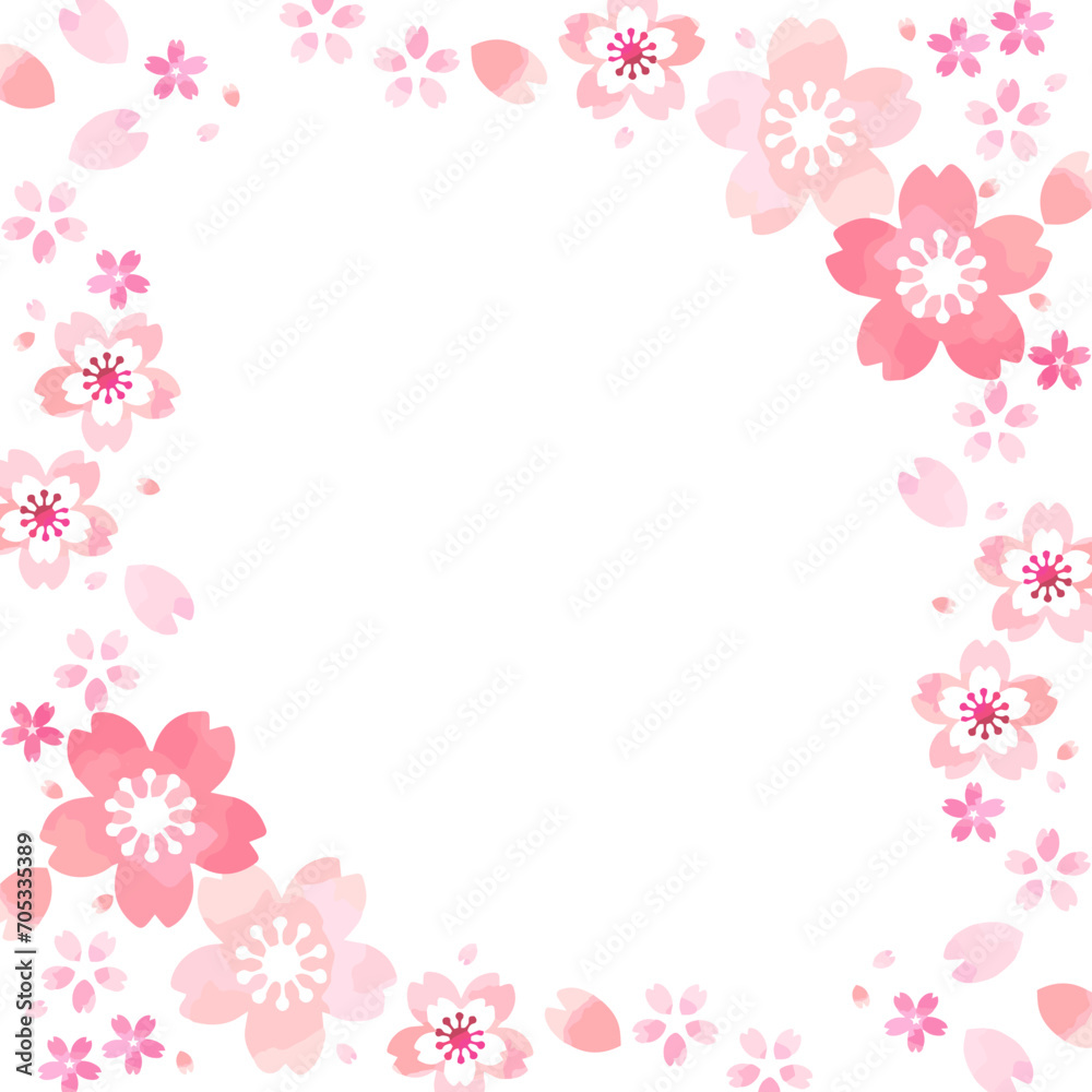 桜の花のイラストフレーム、正方形