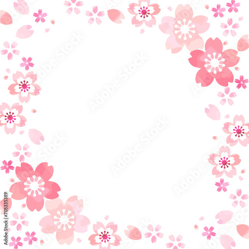 桜の花のイラストフレーム、正方形