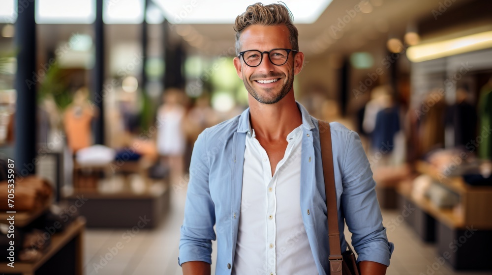 Portrait of a smiling man in a shopping mall Portrait of a smiling man in a shopping mall