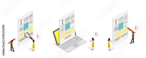 3D Isometric Flat  Conceptual Illustration of Proofreading and Copywriting, Spell Check photo