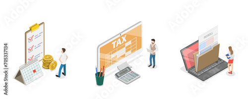 Canvas Print 3D Isometric Flat  Conceptual Illustration of Financial Operation, Paycheck Stub