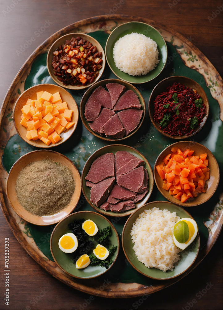 On the kitchen table is a large plate