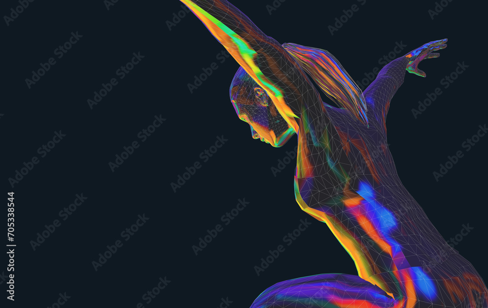 Obraz premium Color illustration of a person doing sports, meditative yoga exercises or gymnastics in low poly style - 3d illustration