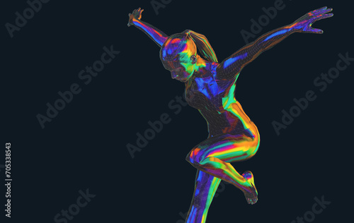 Color illustration of a person doing sports, meditative yoga exercises or gymnastics in low poly style - 3d illustration