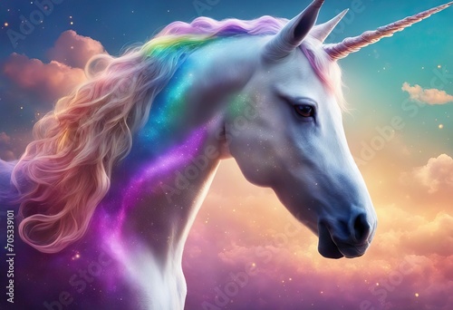 Unicorn background with rainbow mesh Fantasy gradient backdrop with hologram Vector illustration for poster brochure invitation cover book catalog stock illustrationBackgrounds Unicorn Galaxy Outer © mohamedwafi