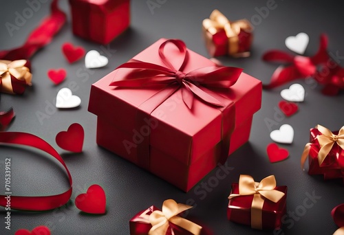 Red surprise gift boxes express love and care during Valentine's Day Christmas and New Year season stock photoChristmas Gift Backgrounds Red