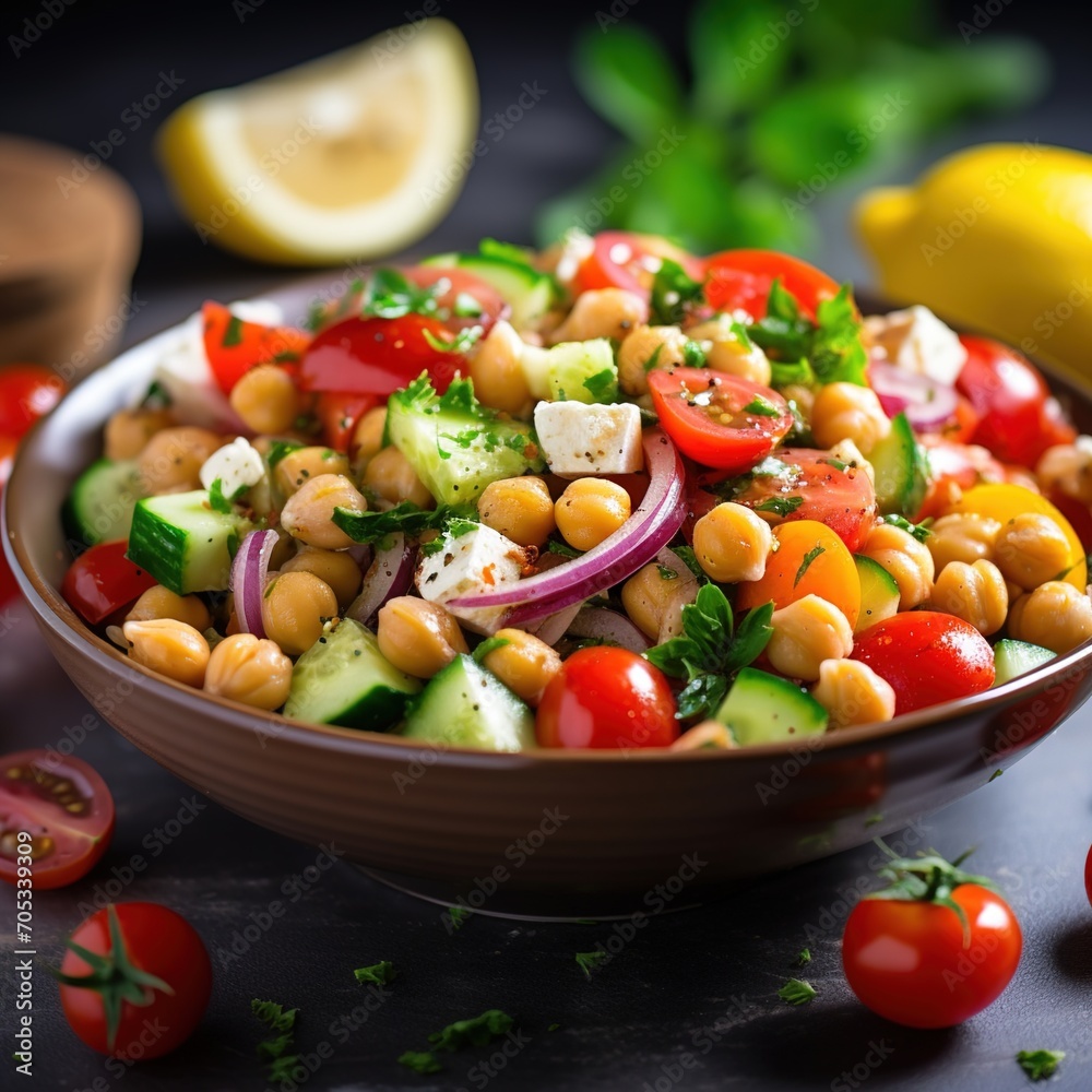 Refreshing and Healthy Salad with Chickpeas, Tomatoes, and Cucumbers