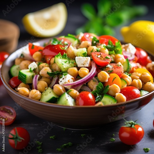 Refreshing and Healthy Salad with Chickpeas, Tomatoes, and Cucumbers