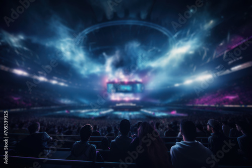 A representation of the competitive esports scene, with teams strategizing and competing in a stadium filled with cheering fans. Generative Ai.