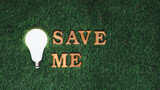 Eco awareness campaign message on grass background striving to conserve energy consumption to reduce CO2 emission with commitment to solve global warming for sustainable and greener environment. Gyre