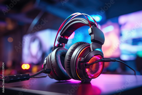 A close-up of a gamer's headset, symbolizing the importance of audio in creating an immersive gaming experience. Generative Ai.